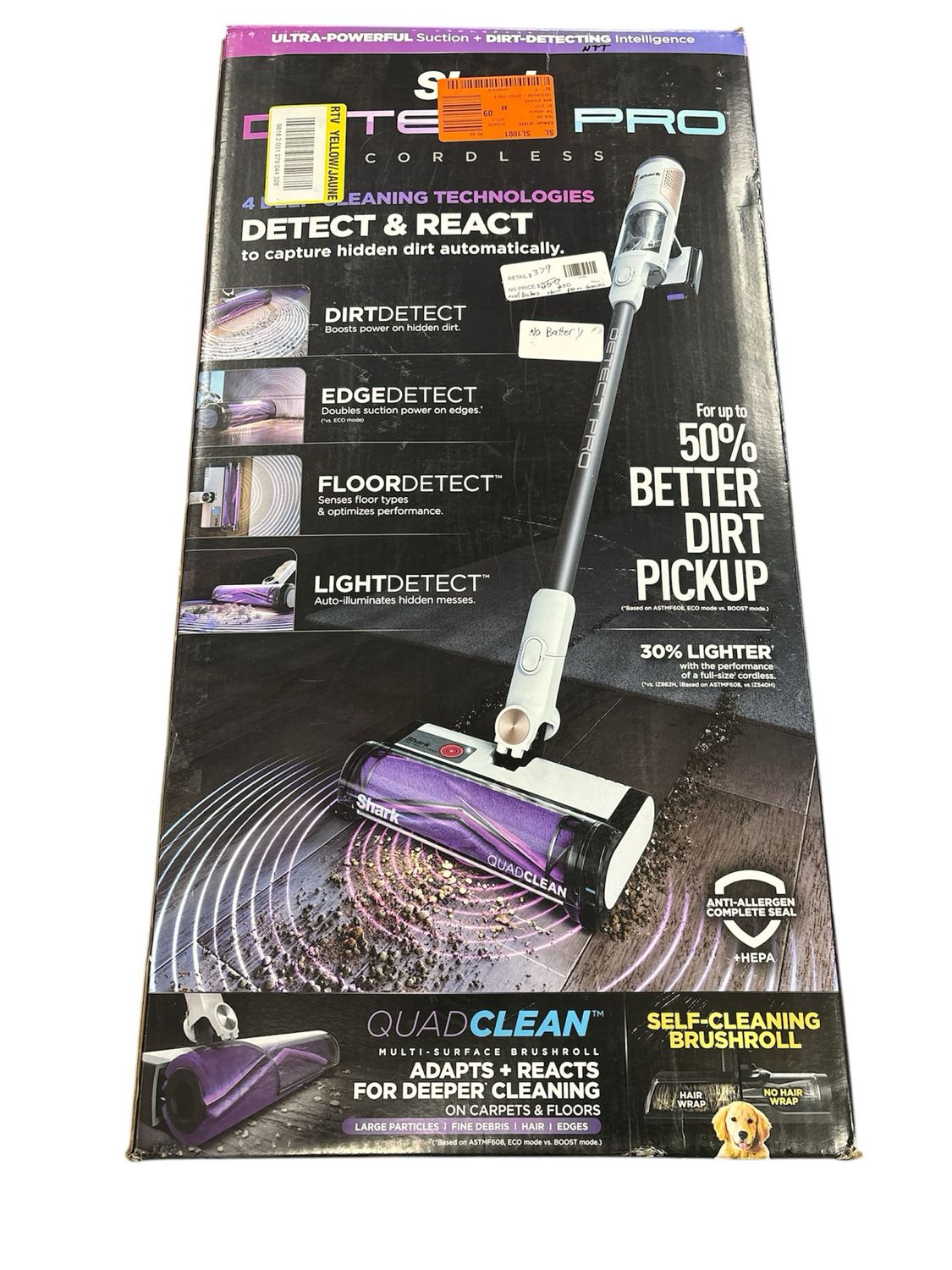 Shark Detect Pro Bagless Cordless HEPA Portable Stick Vacuum Cleaner with QuadClean Multi-Surface Brushroll in Dark Grey IW1111