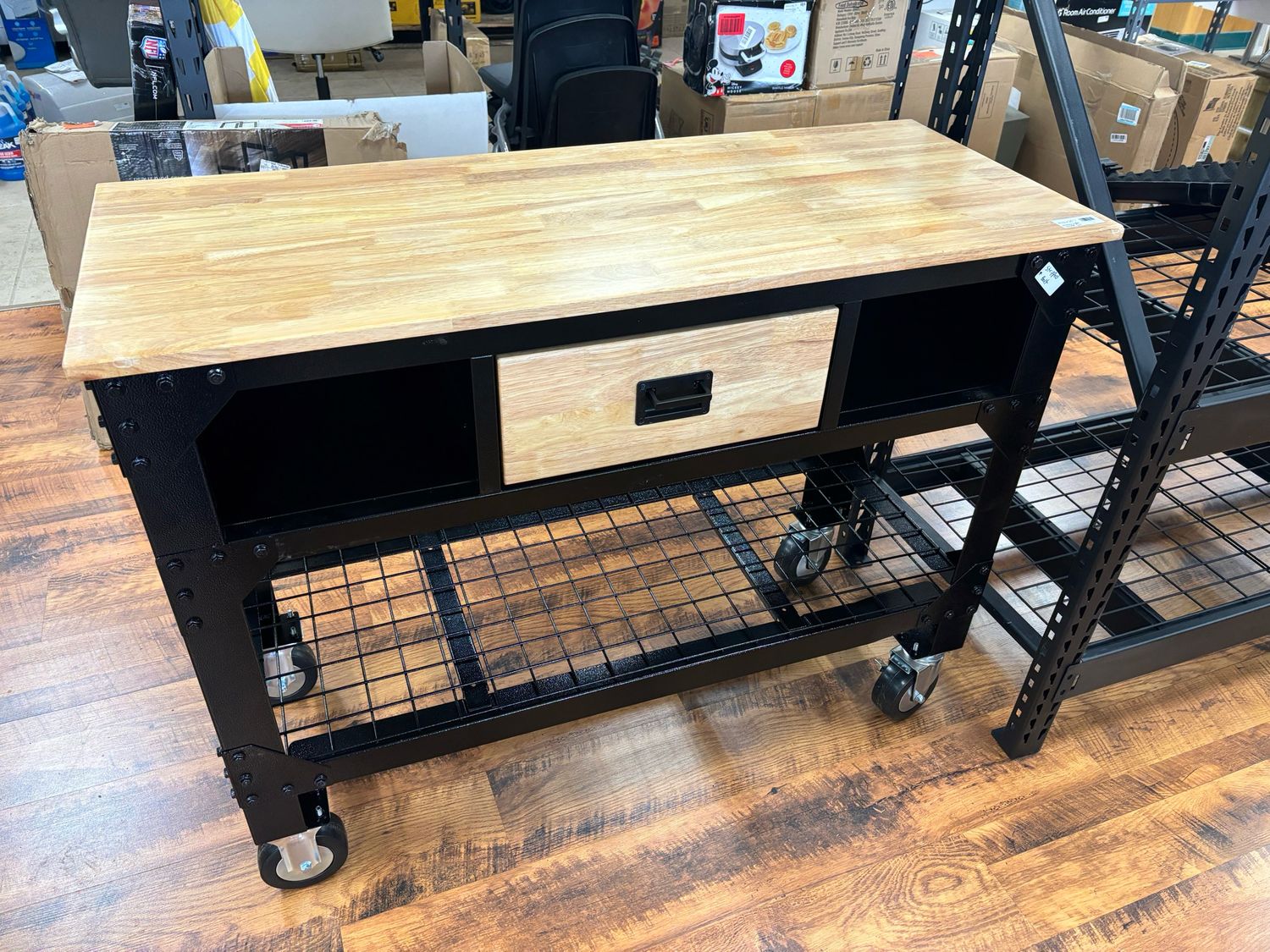 OLYMPIA 48 in. W x 19 in. D 1-Drawer Rolling Workbench with Wooden Top and Locking Casters 410-331-0111