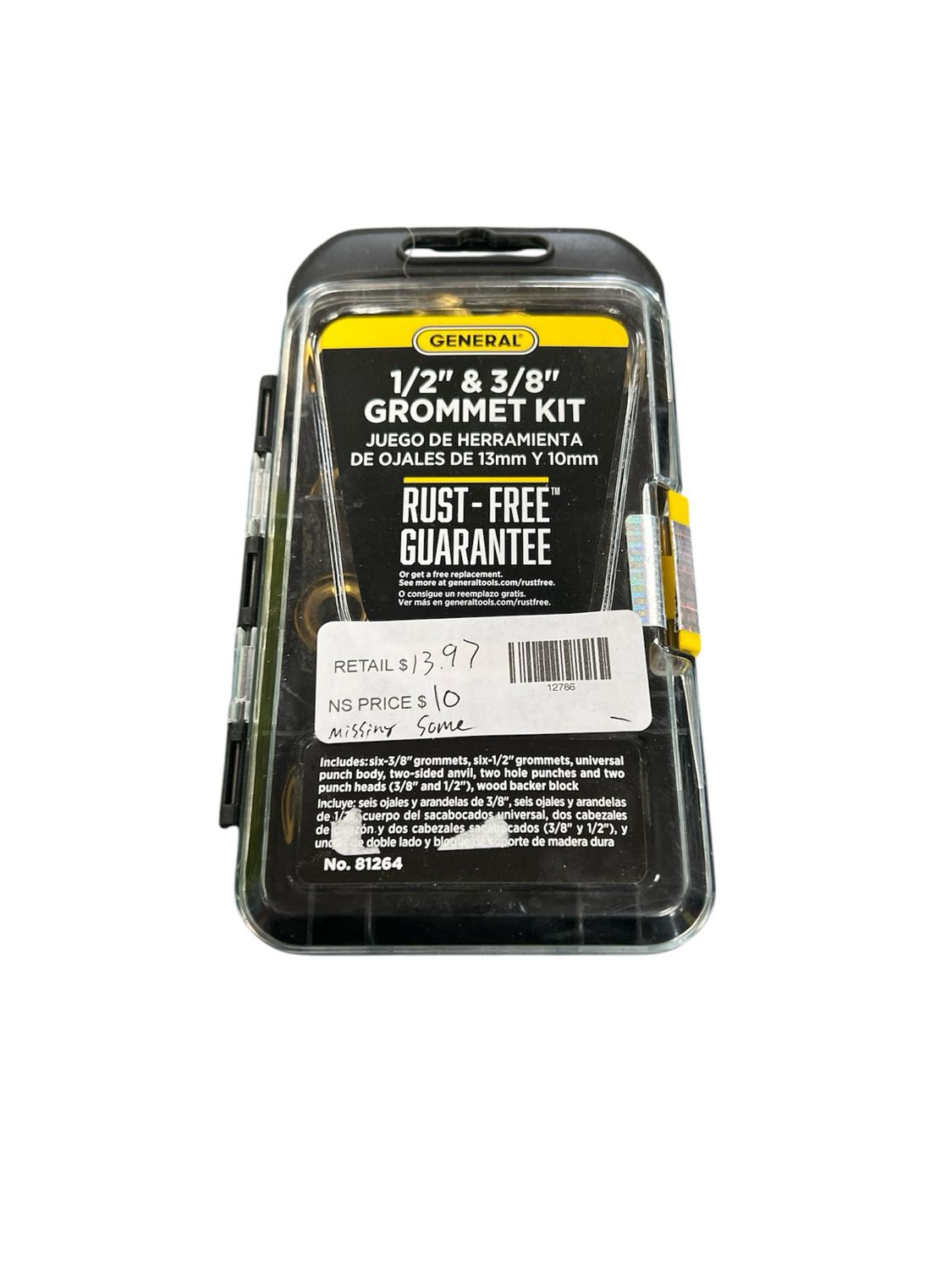 General Tools Brass Grommet Fastening Kit with Case, Includes (6) 1/2 in. and (6) 3/8 in. Grommets 81264