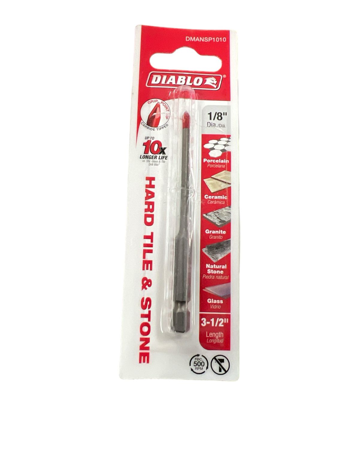 DIABLO 1/8 in. Hard Tile And Stone Carbide Tipped Drill Bit DMANSP1010