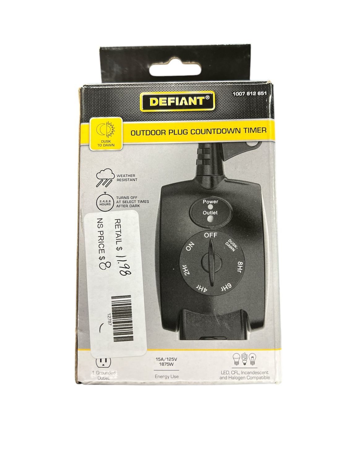 Defiant 15 Amp 24-Hour Outdoor Plug-In Mechanical Dusk to Dawn Countdown Timer with Grounded Outlet, Black YLT-52