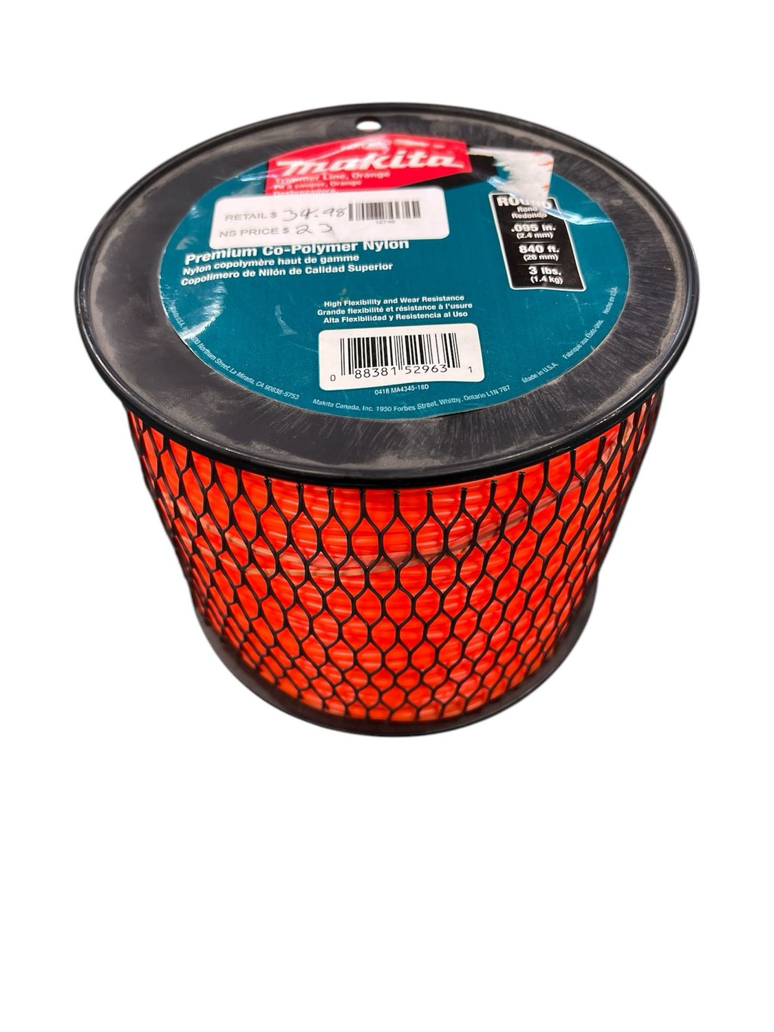 Makita 840 ft. 3 lbs. 0.095 in. Round Trimmer Line in Orange T-03414 New