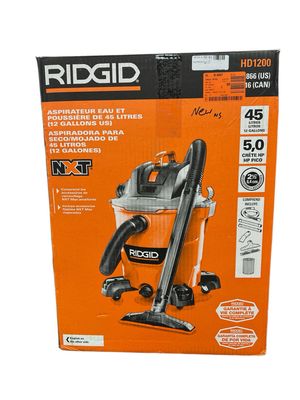 RIDGID 12 Gallon 5.0 Peak HP NXT Shop Vacuum Wet Dry Vac with General Debris Filter, Locking Hose and Accessory Attachments HD1200