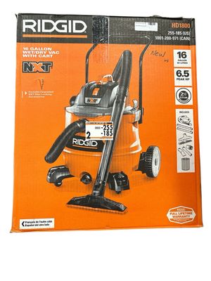 RIDGID 16 Gallon 6.5 Peak HP NXT Shop Vacuum Wet Dry Vac with Cart, Fine Dust Filter, Locking Hose and Accessory Attachments HD1800 New