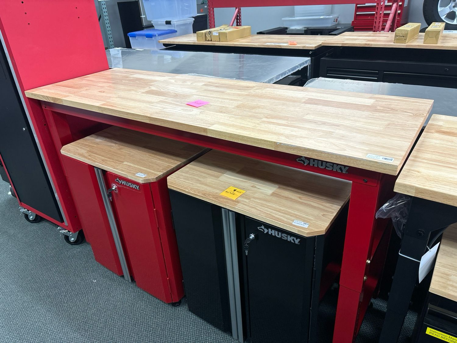 Husky Ready to Assemble 72 in. W x 24 in. D Adjustable Height Red Workbench with Solid Wood Top G7200SR-US