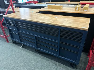 Husky Tool Storage Heavy Duty 84 in. W x 24 in. D Matte Blue Toolbox Mobile Workbench Cabinet HOTC8422BL2M .
