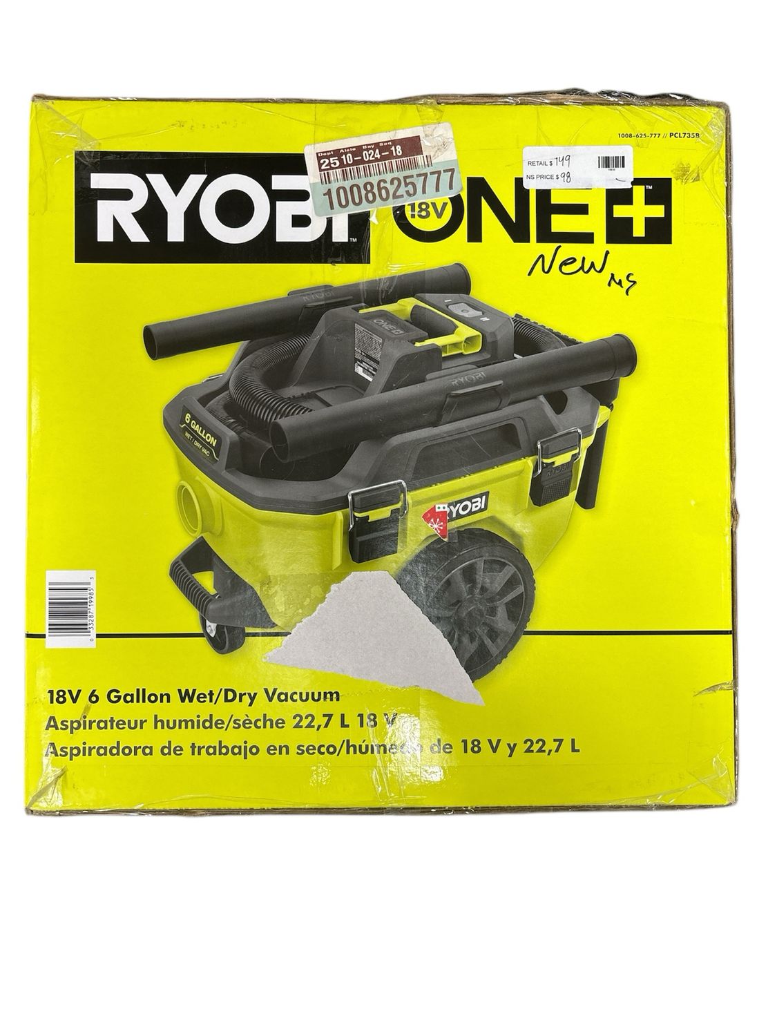 RYOBI ONE+ 18V Cordless 6 Gal. Wet Dry Vacuum (Tool Only) PCL735B