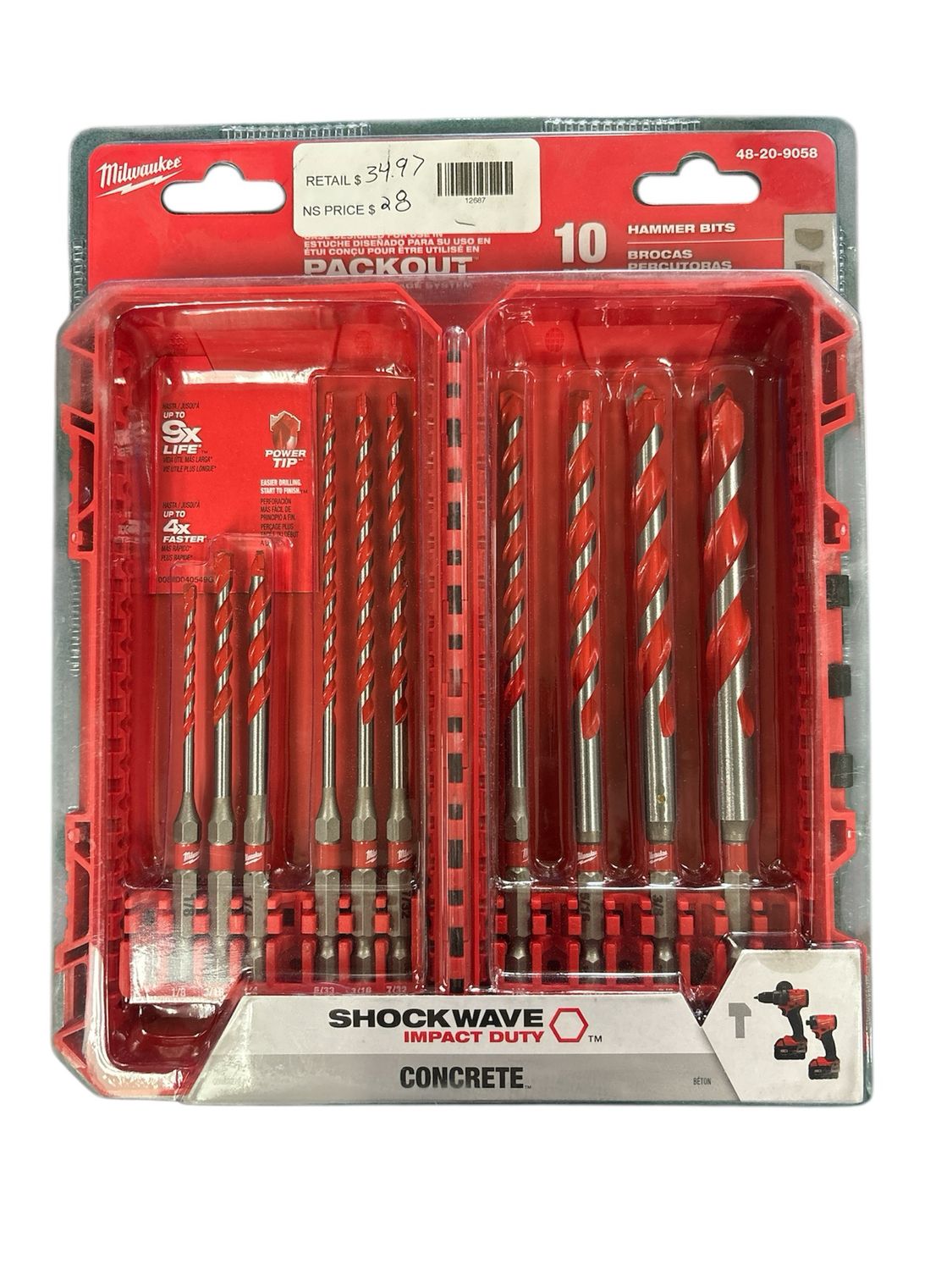 Milwaukee SHOCKWAVE Carbide Hammer Drill Bit Set. (10-Piece) 48-20-9058