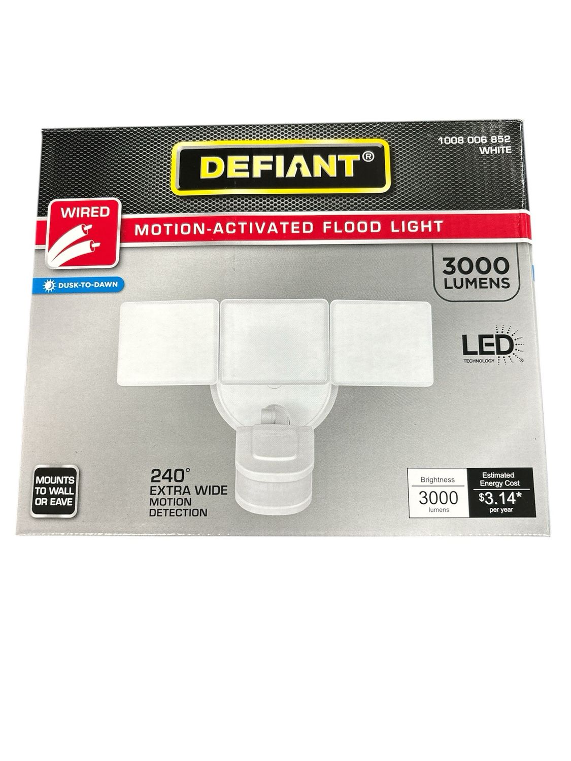 Defiant 240-Degree White Motion Activated Integrated LED Outdoor Triple Head Flood Light IS06a300025W-01