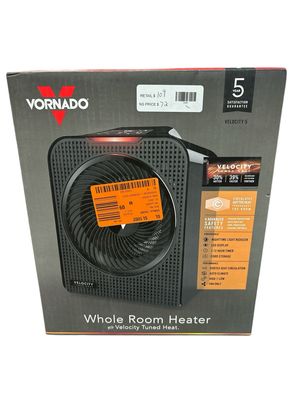 Vornado Forced Air Velocity 5 Whole Room 1500-Watt 5118 BTU Electric Space Fan Electric Heater Furnace, Black EH1-0161-06 .