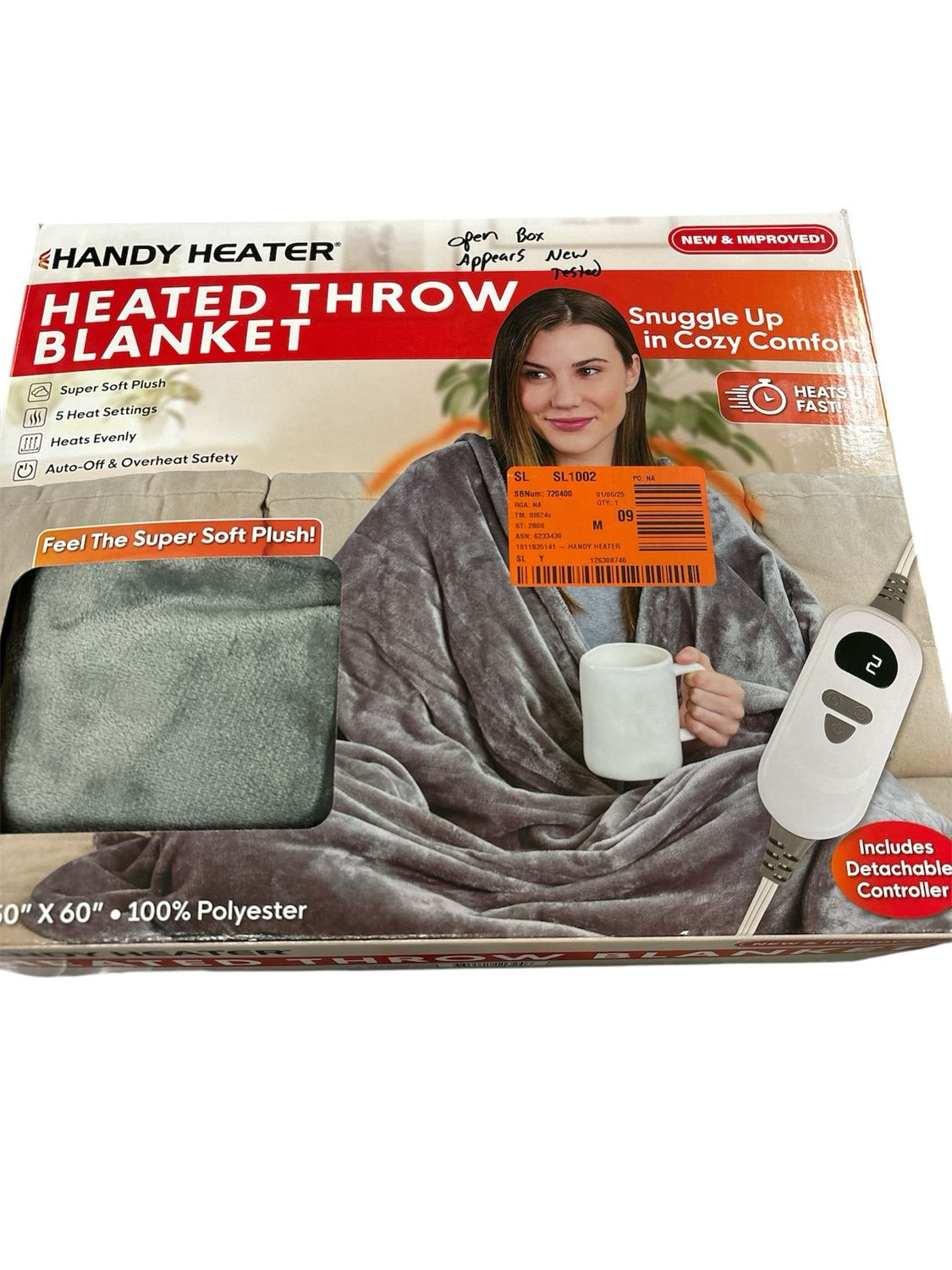 HANDY HEATER 50 in. x 60 in. Heated Blanket in Gray HEATBKT-PD12
