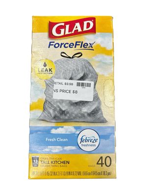 Glad ForceFlex 13 Gal. Tall Kitchen Drawstring Fresh Clean Scent with Febreze Freshness Trash Bags (40-Count) 1258778361