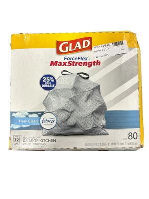 Glad ForceFlex MaxStrength XL Kitchen Trash Bags, 20 Gal, Fresh Clean, 80 Ct