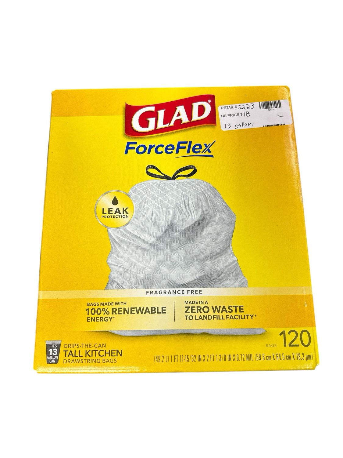 Glad 13 Gal. Forceflex White Tall Kitchen Drawstring Trash Bags (120-Count) 1258778555