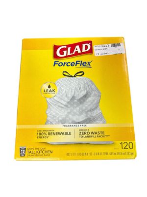 Glad 13 Gal. Forceflex White Tall Kitchen Drawstring Trash Bags (120-Count) 1258778555