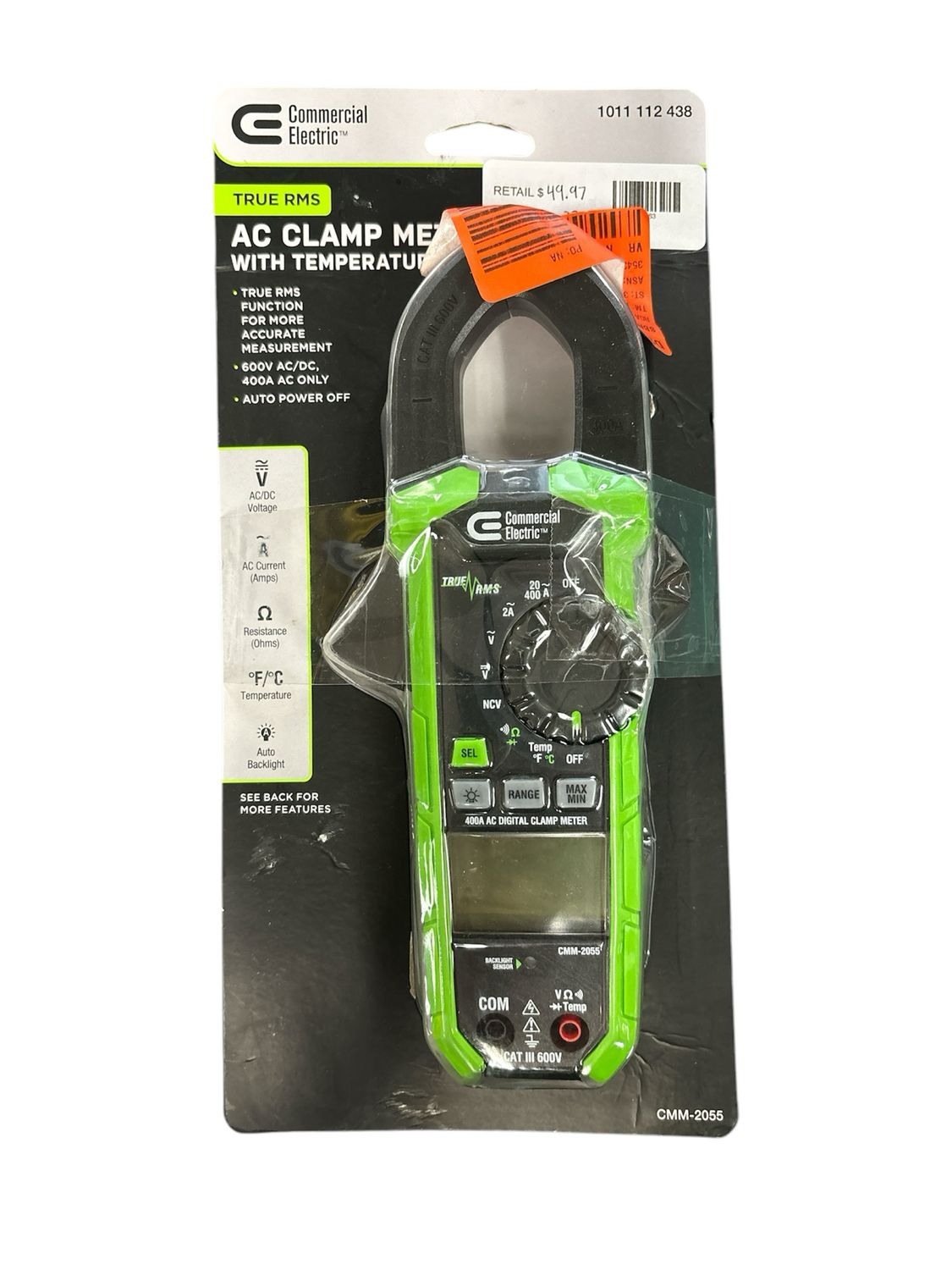Commercial Electric 400 Amp AC True RMS Digital Clamp Meter with Temperature CMM-2055
