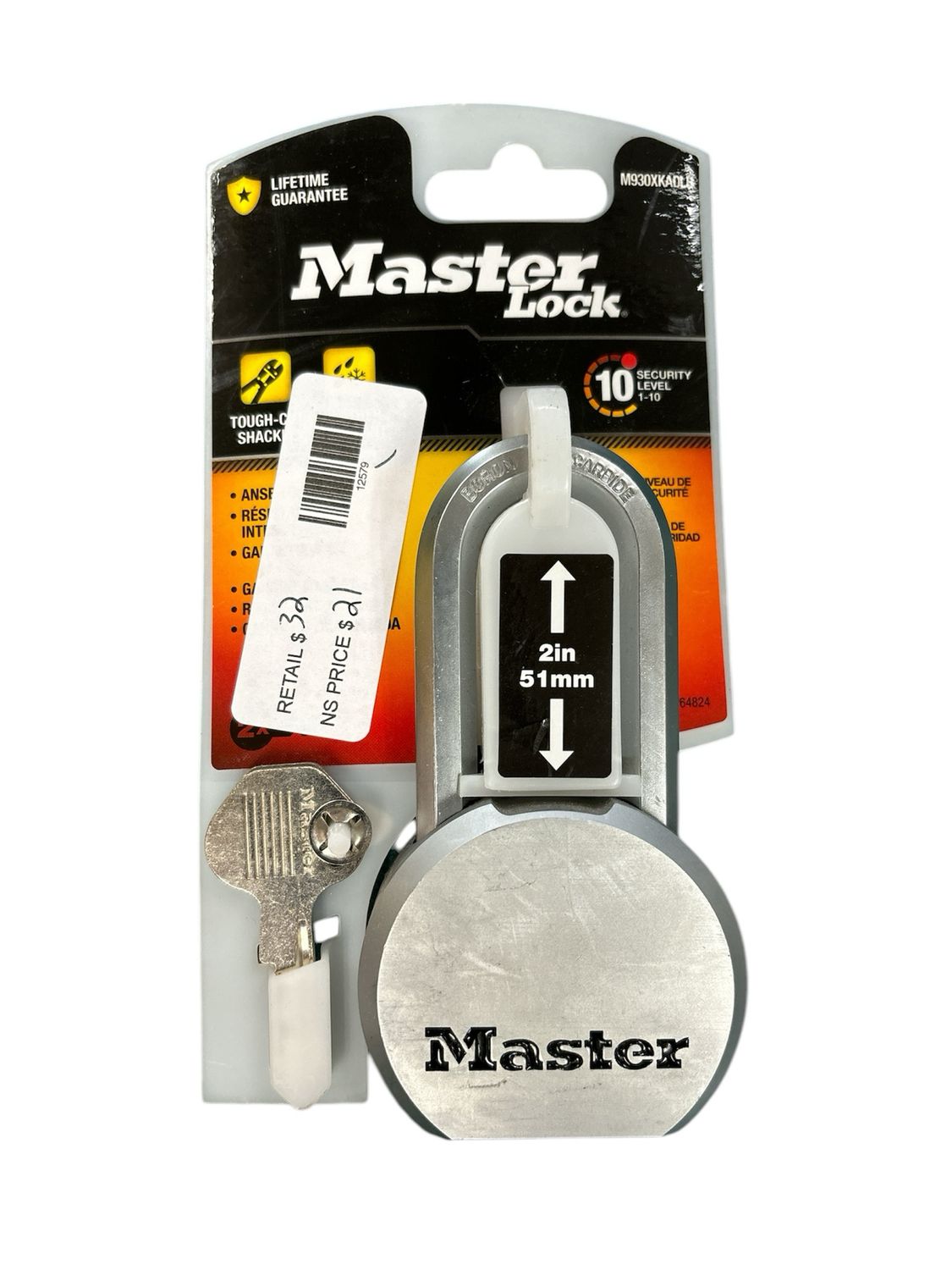 Master Lock Heavy Duty Outdoor Padlock with Key, 2-1/2 in. Wide M930XKADLHCCSEN