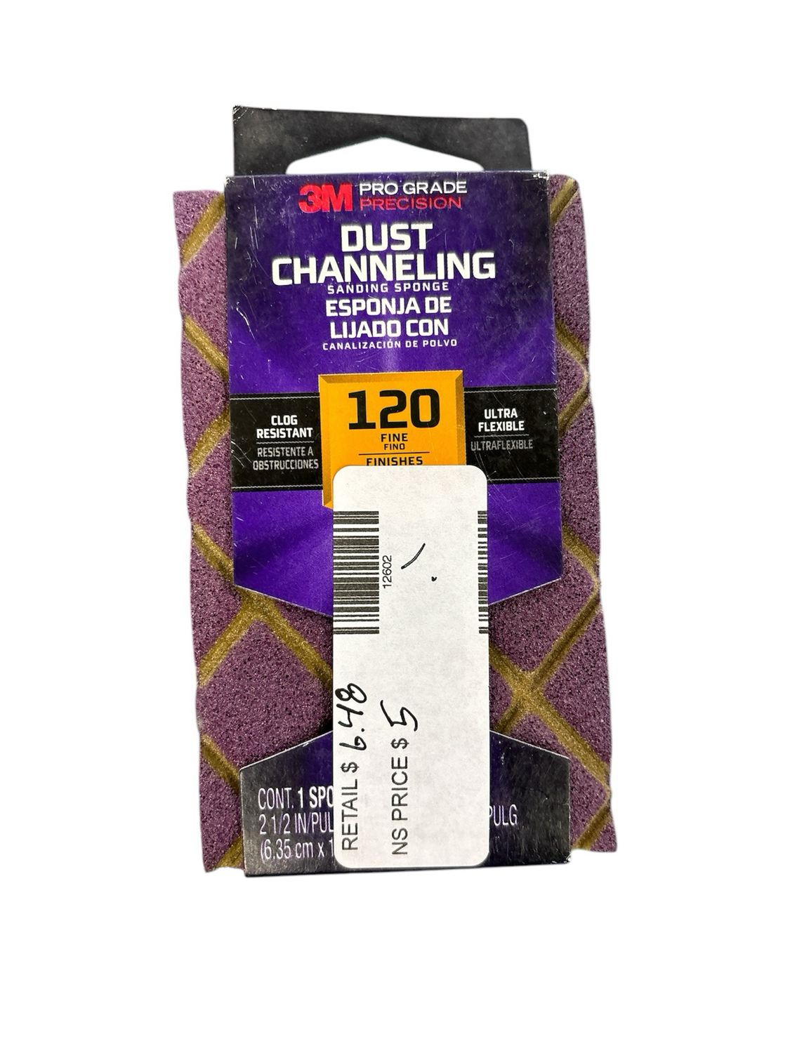 3M Pro Grade Precision 4-1/2 in. x 2-1/2 in. x 1 in. 120-Grit Fine Dust Channeling Sanding Sponge 2502PGP-120-UF