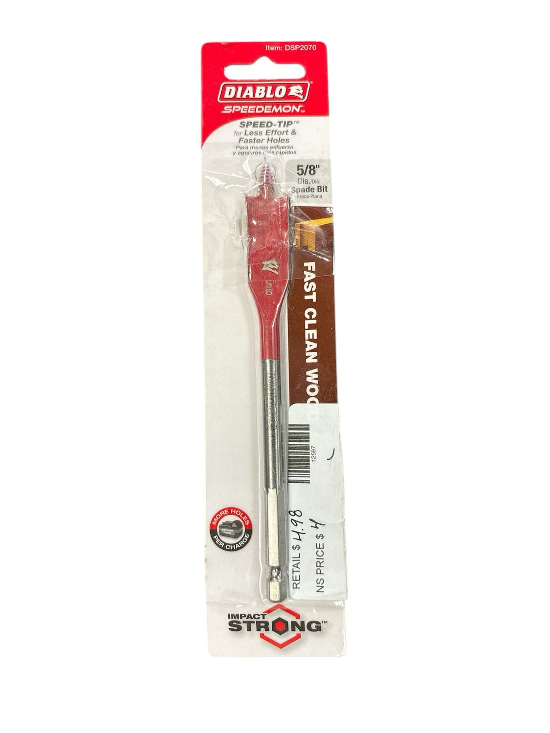 DIABLO 5/8 in. x 6 in. SPEEDemon High Speed Steel Spade Bit (1-Piece) DSP2070