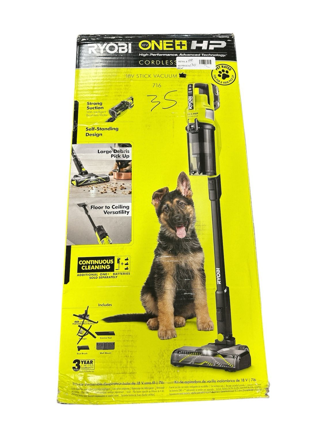 RYOBI ONE+ HP 18V Cordless Pet Stick Vacuum Cleaner (Tool Only) PBLSV716B