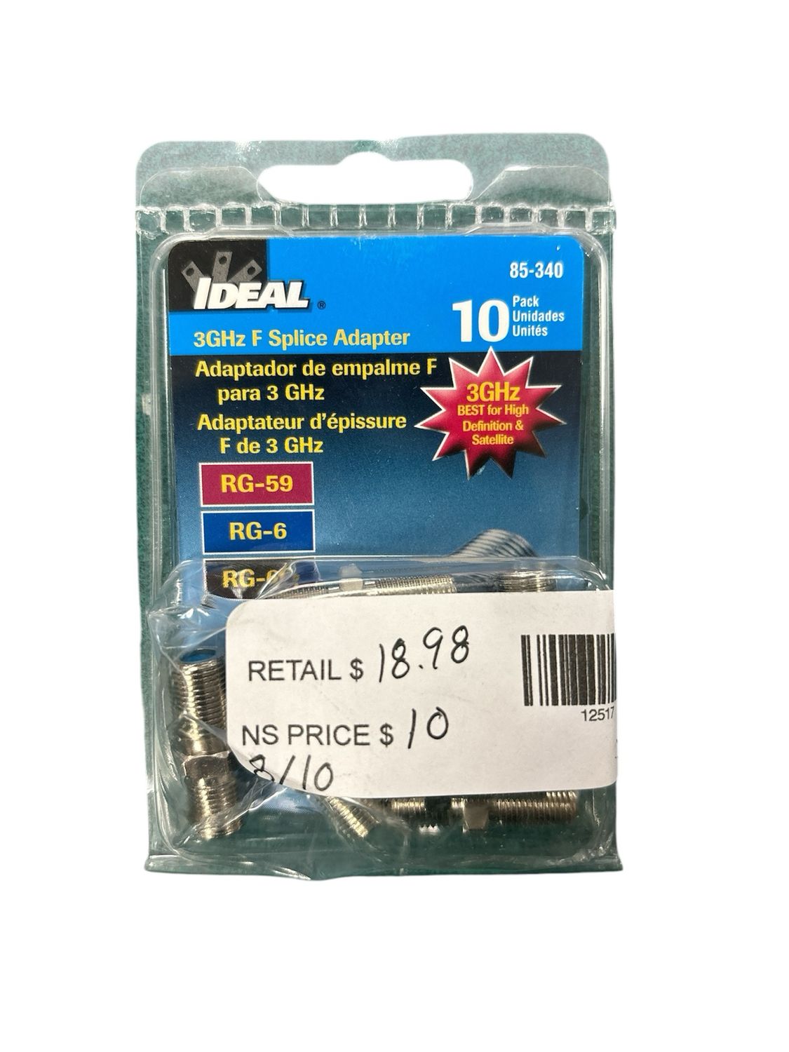 IDEAL 3 GHz F Splice Adapter (10 per Pack) 85-340