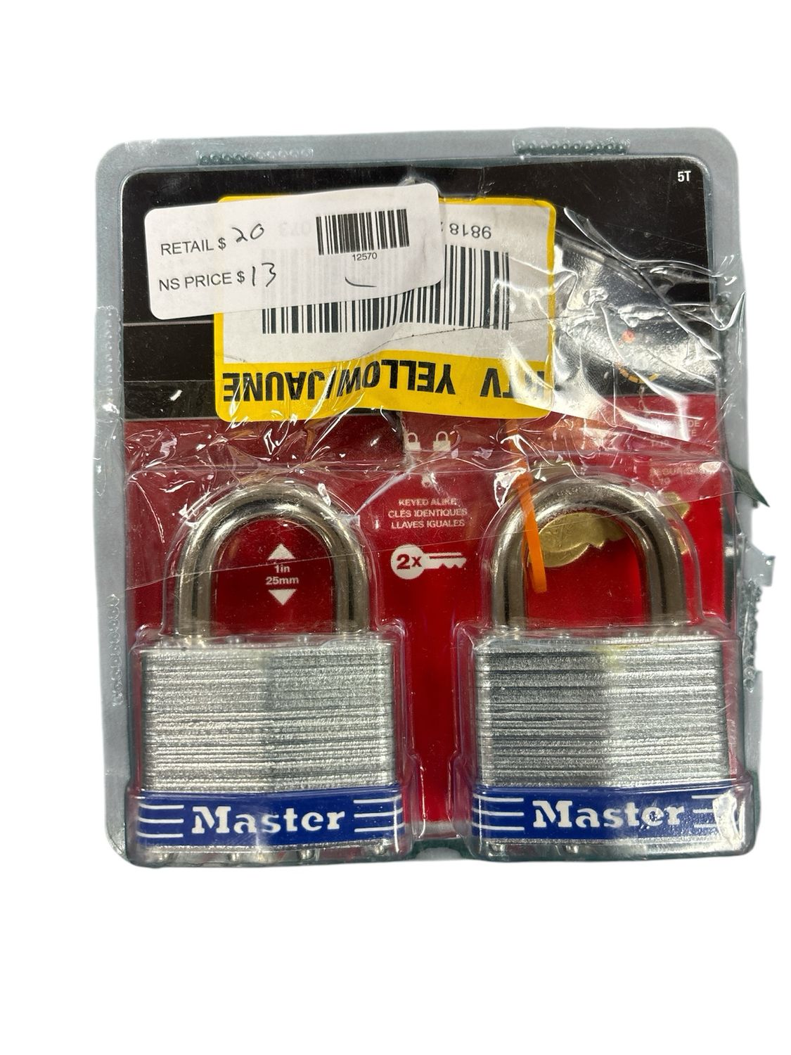 Master Lock Outdoor Padlock with Key, 2 in. Wide, 2 Pack 5THCHD