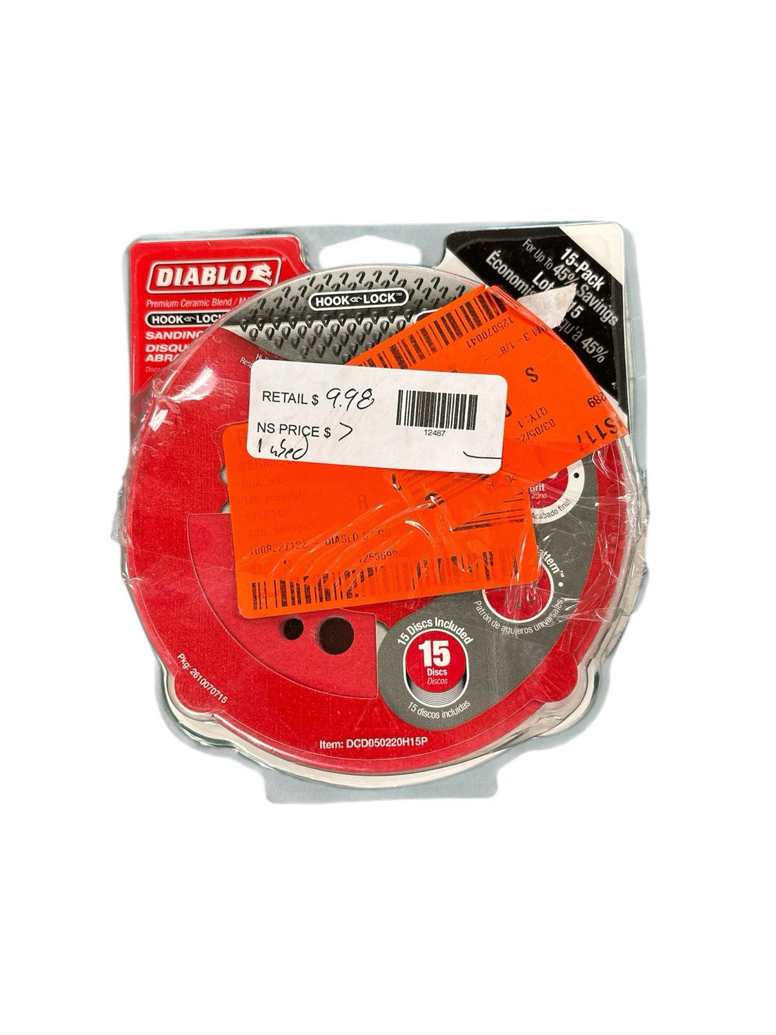 DIABLO 5 in. 220-Grit Universal Hole Random Orbital Sanding Disc with Hook and Lock Backing (15-Pack) DCD050220H15P .