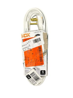 HDX 8 ft. 16/3 Light Duty Indoor Tight Space Multi-Outlet Extension Cord with Banana Tap, White HW1638HDWF .