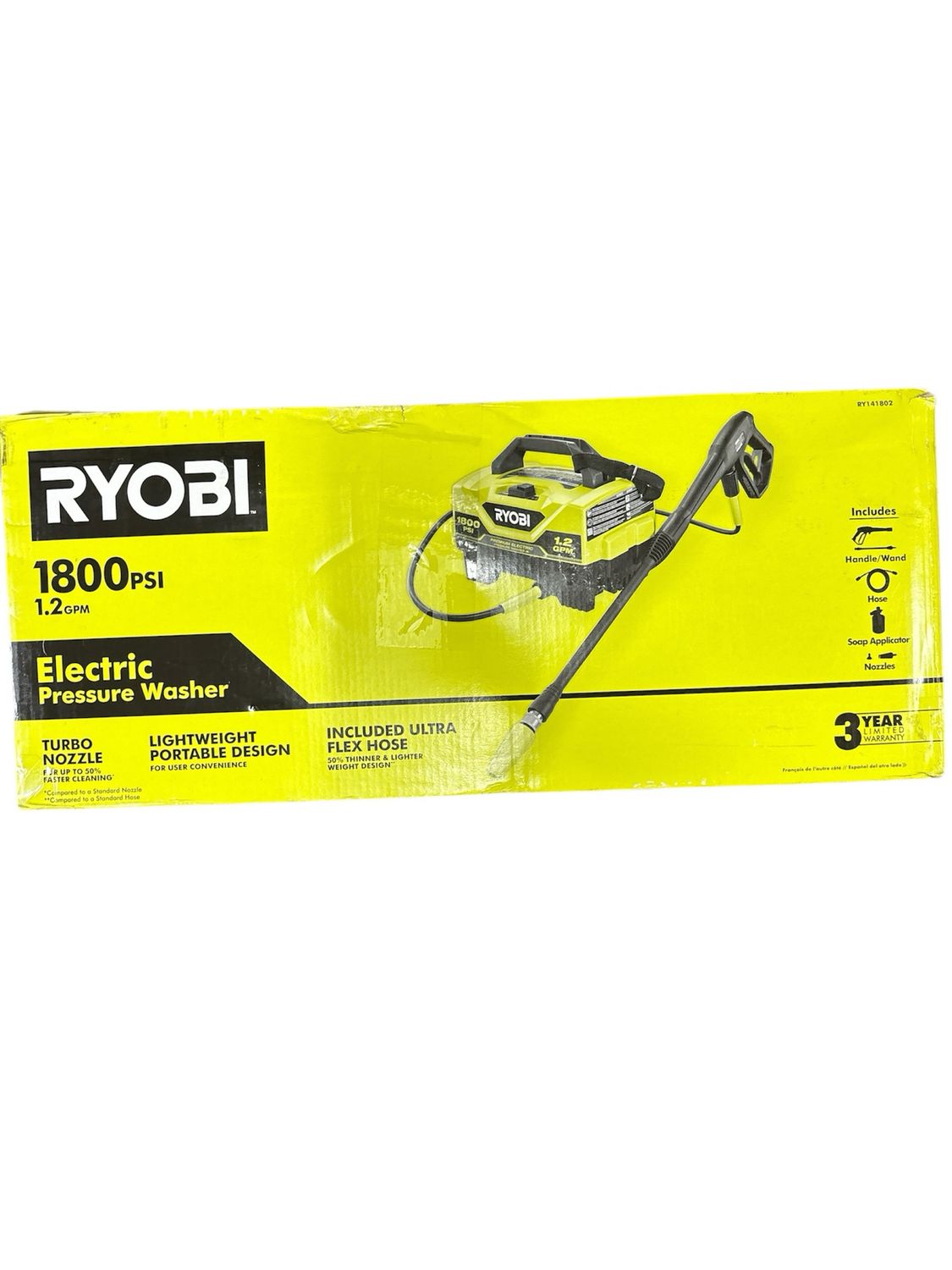 RYOBI 1800 PSI 1.2 GPM Cold Water Corded Electric Pressure Washer RY141802