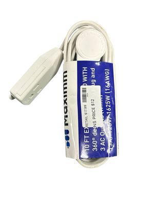 MAXIMM 10 ft. 16/3 Light Duty Indoor Extension Cord with 360° Rotating Flat Plug 3-Outlet, 13 Amp WhiteADW-360-3310-W