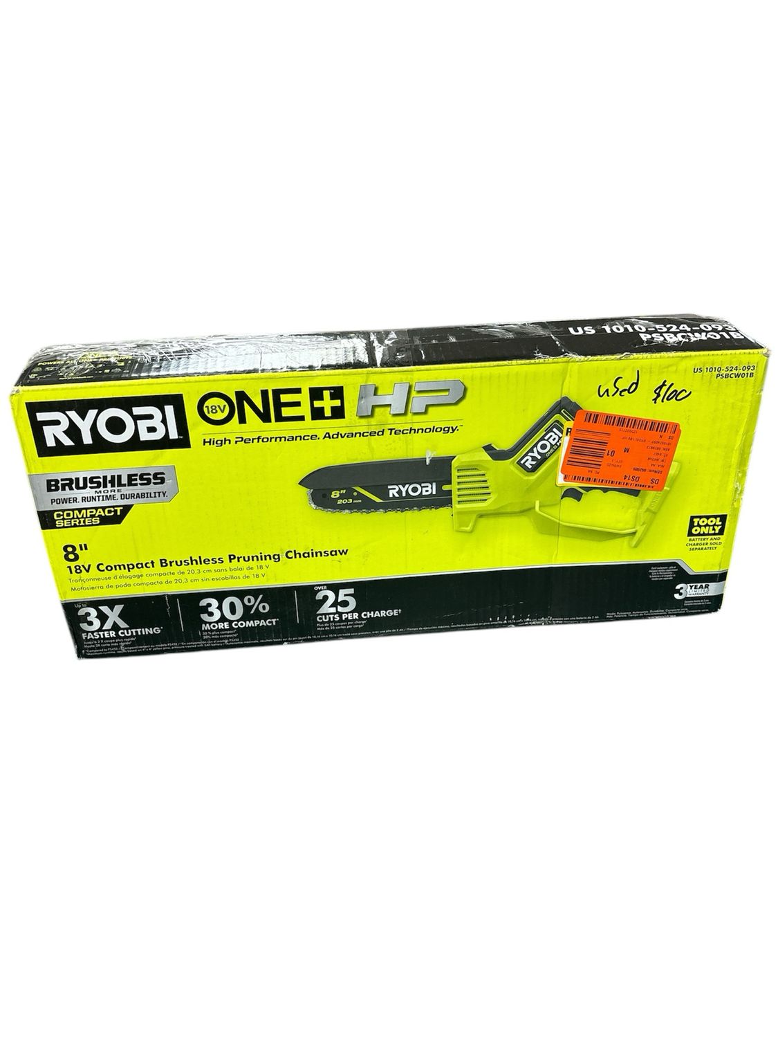RYOBI ONE+ HP 18V Brushless 8 in. Battery Compact Pruning Mini Chainsaw (Tool Only) PSBCW01B
