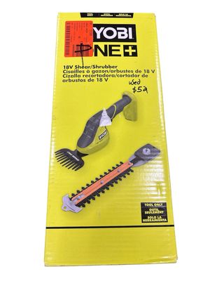 RYOBI ONE+ 18V Cordless Grass Shear and Shrubber Trimmer (Tool Only) P2908BTL .