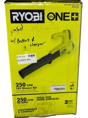 RYOBI ONE+ 18V 90 MPH 250 CFM Cordless Battery Leaf Blower/Sweeper with 2.0 Ah Battery and Charger P21011K ..