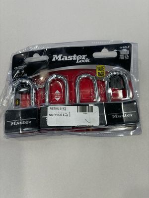 Master Lock Lock with Key, 1-9/16 in. Wide, 1-1/2 in. Shackle, 4 Pack 141QLFHC