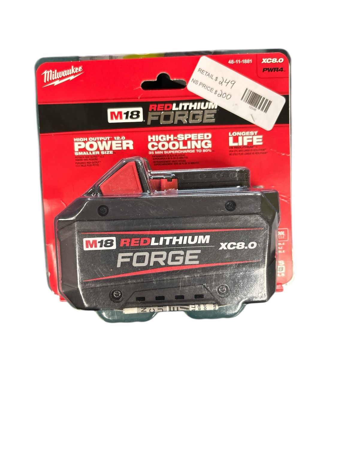 Milwaukee M18 18V Lithium-Ion REDLITHIUM FORGE XC 8.0 Ah Battery Pack 48-11-1881  .