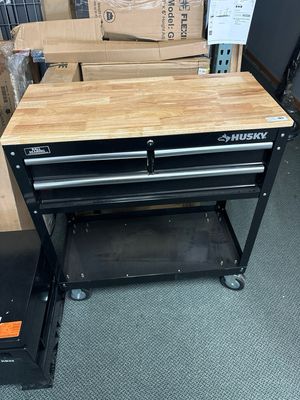 Husky Tool Storage 3-Drawer 36 in. W Standard Duty Gloss Black Rolling Tool Cart with Hardwood Top HOUC3603B1QWK