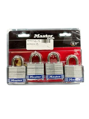Master Lock Outdoor Padlock with Key, 1-9/16 in. Wide, 4 Pack 3QLDHCHD