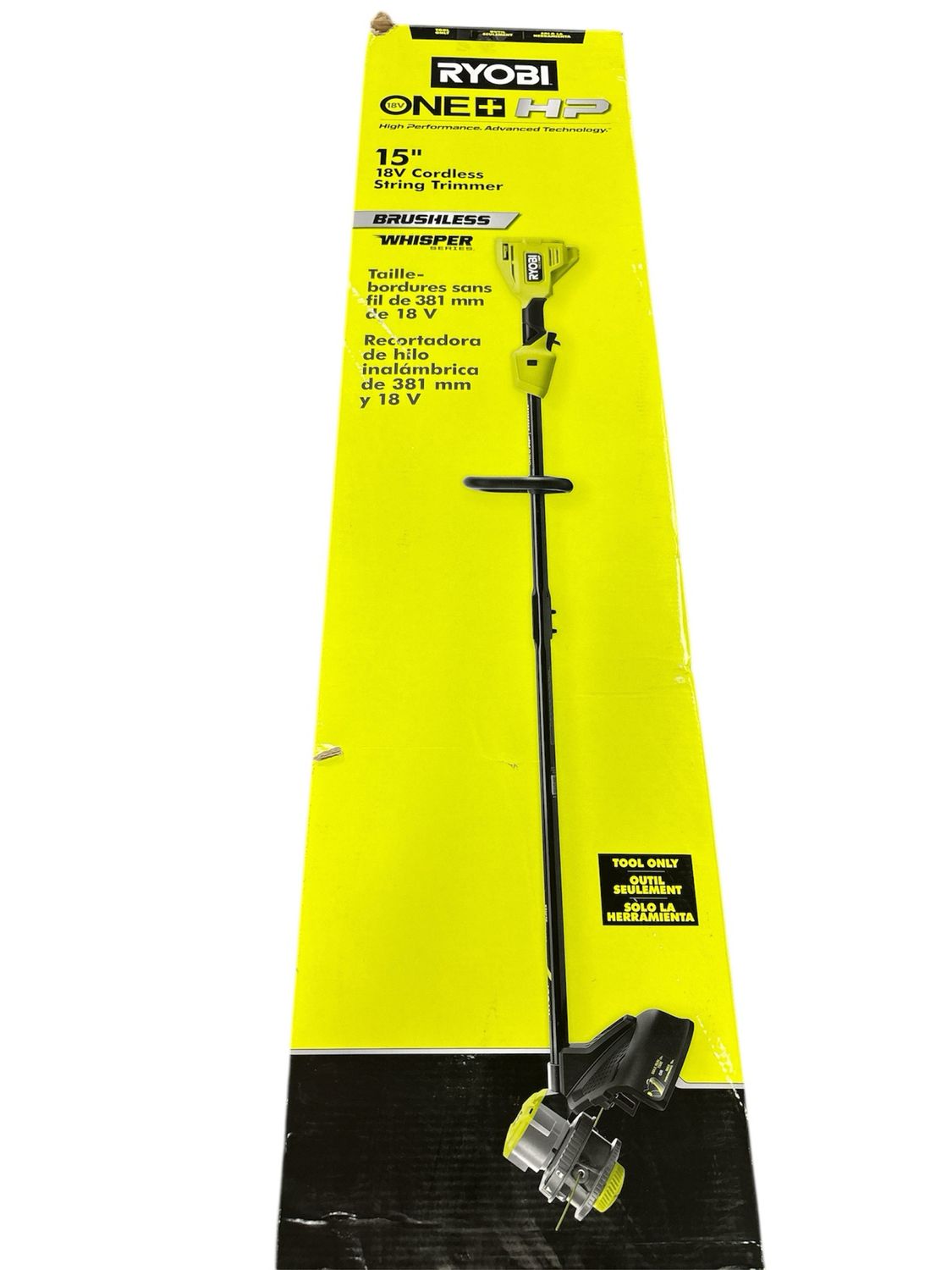 RYOBI ONE+ HP 18V Brushless Whisper Series 15 in. Cordless Battery String Trimmer (Tool Only) P20019BTL  .
