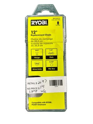 RYOBI 12 in. 0.043 Gauge Replacement Chainsaw Chain, 64 Links (Single Pack) RY12C11 .