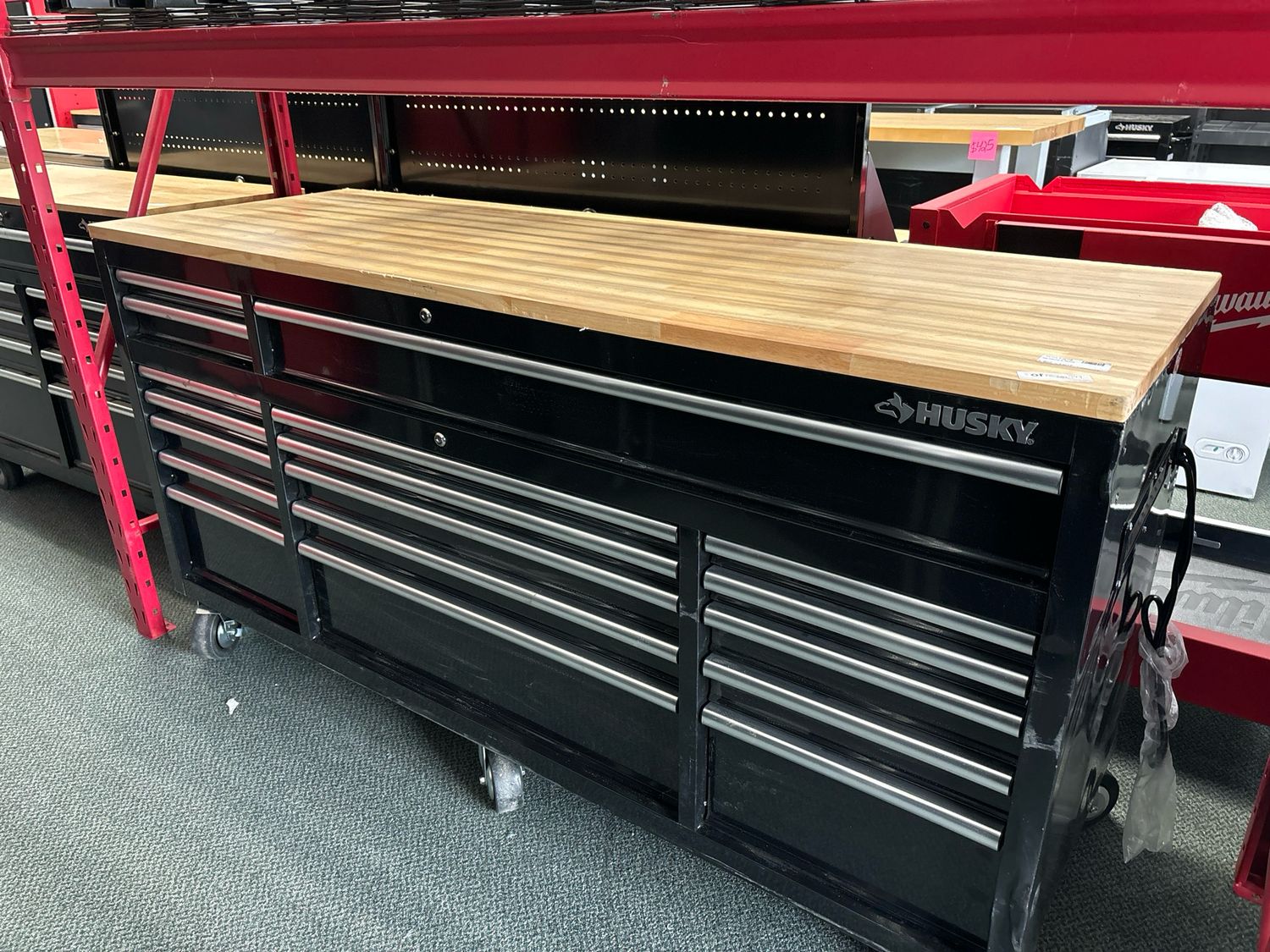 Husky Tool Storage 72 in. W Standard Duty Gloss Black Mobile Workbench Tool Chest HOTC7218B12M