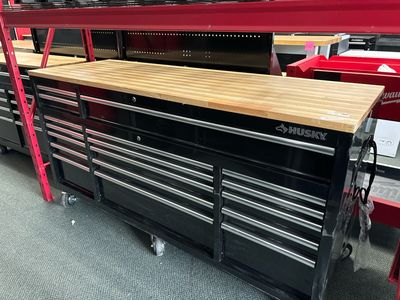 Husky Tool Storage 72 in. W Standard Duty Gloss Black Mobile Workbench Tool Chest HOTC7218B12M