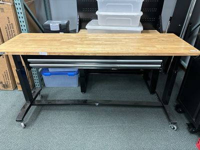 Husky 72 in. W x 24 in. D 2-Drawer Adjustable Height Black Workbench Table with Solid Wood Top HOTL7202B12