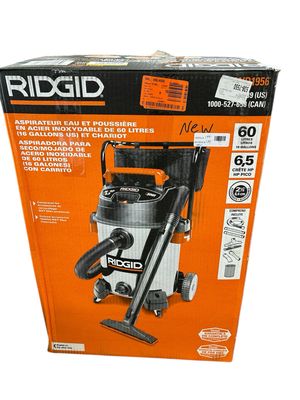 RIDGID 16 Gallon 6.5 Peak HP Stainless Steel Shop Vacuum Wet Dry Vac with Fine Dust Filter, Hose and Accessory Attachments WD1956
