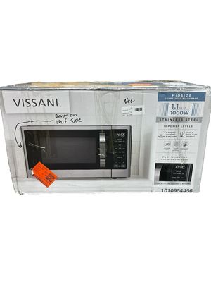 Vissani 21 in. 1.1 cu. ft. 1000-Watt Countertop Microwave Oven in Fingerprint Resistant Stainless Steel and Bar handle VSCMWE11S2W2102