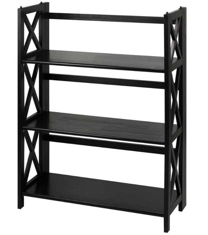 Casual Home 38 in. Black Wood 3-shelf Etagere Bookcase with Open Back 301-32