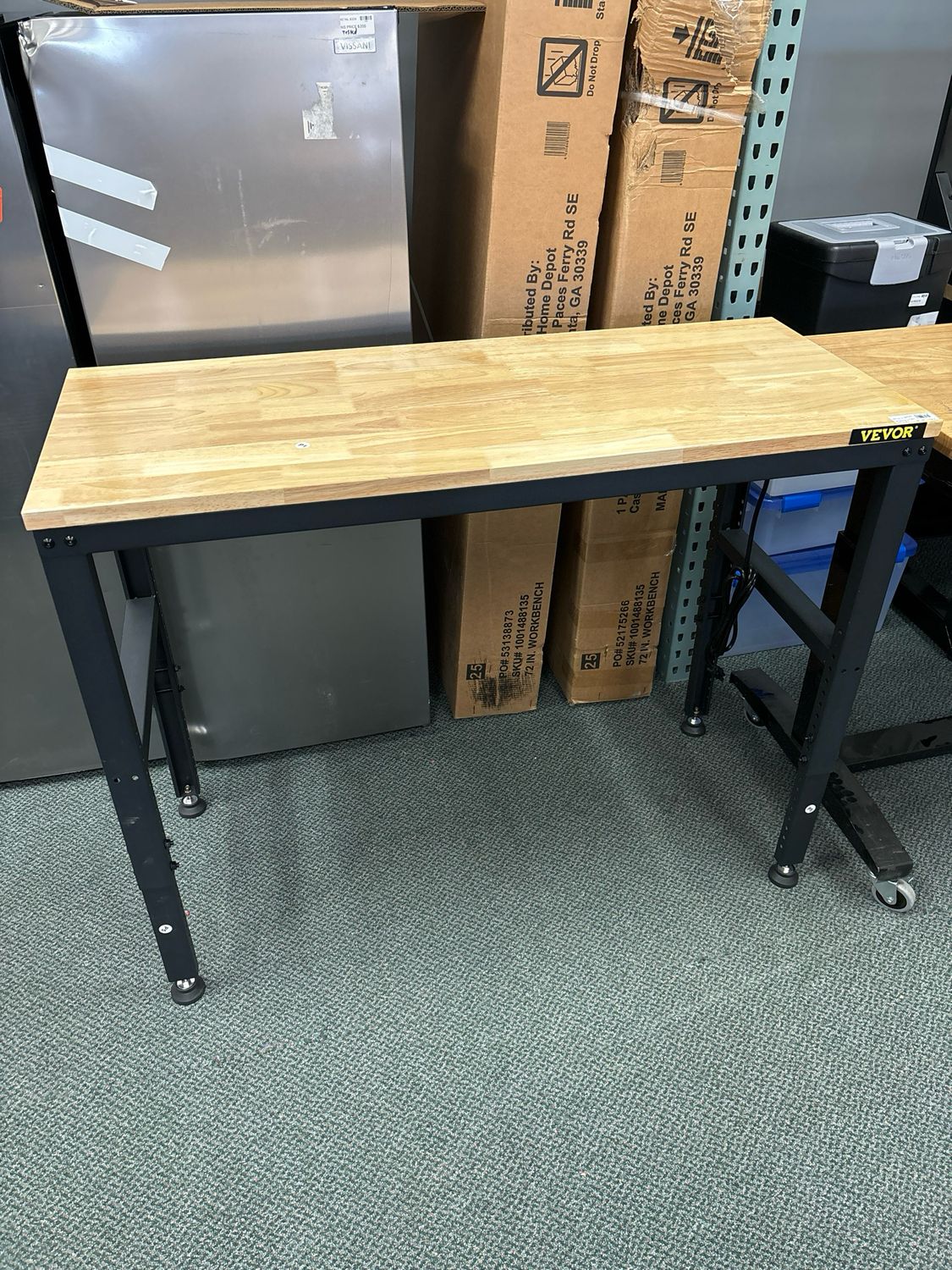 VEVOR Adjustable Workbench, 48&quot; L X 20&quot; W Garage Table w/ 28.3&quot; - 38.1&quot; Heights &amp; 2000 LBS Load Capacity, with Power Outlets &amp; Hardwood Top &amp; Metal Frame &amp; Foot Pads, for Office Home Garage