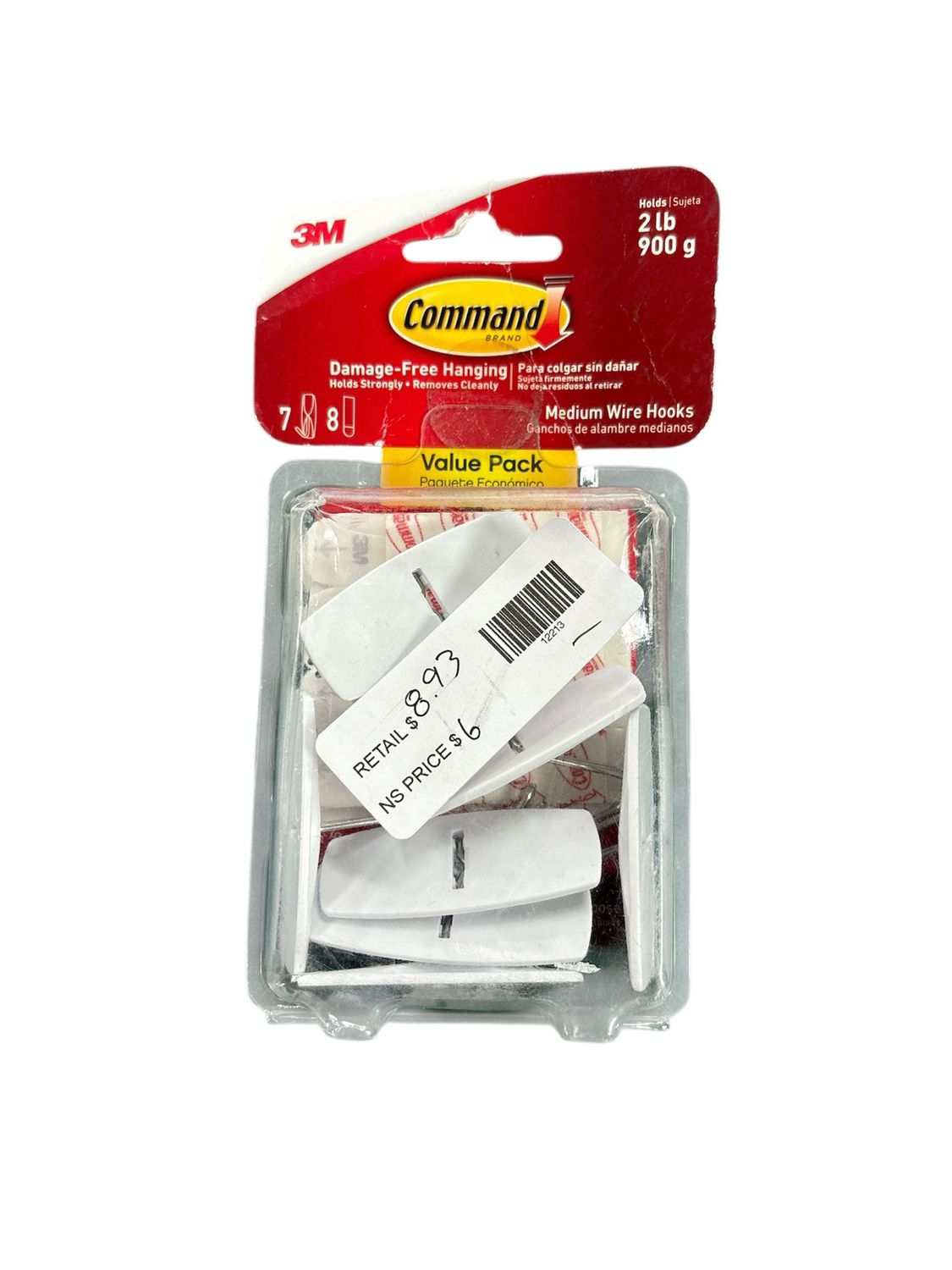 Command Medium Wire Toggle Hooks, White, Damage Free Organizing, 7 Hooks and 8 Strips 17065-7ES