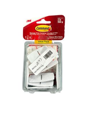 Command Medium Wire Toggle Hooks, White, Damage Free Organizing, 7 Hooks and 8 Strips 17065-7ES
