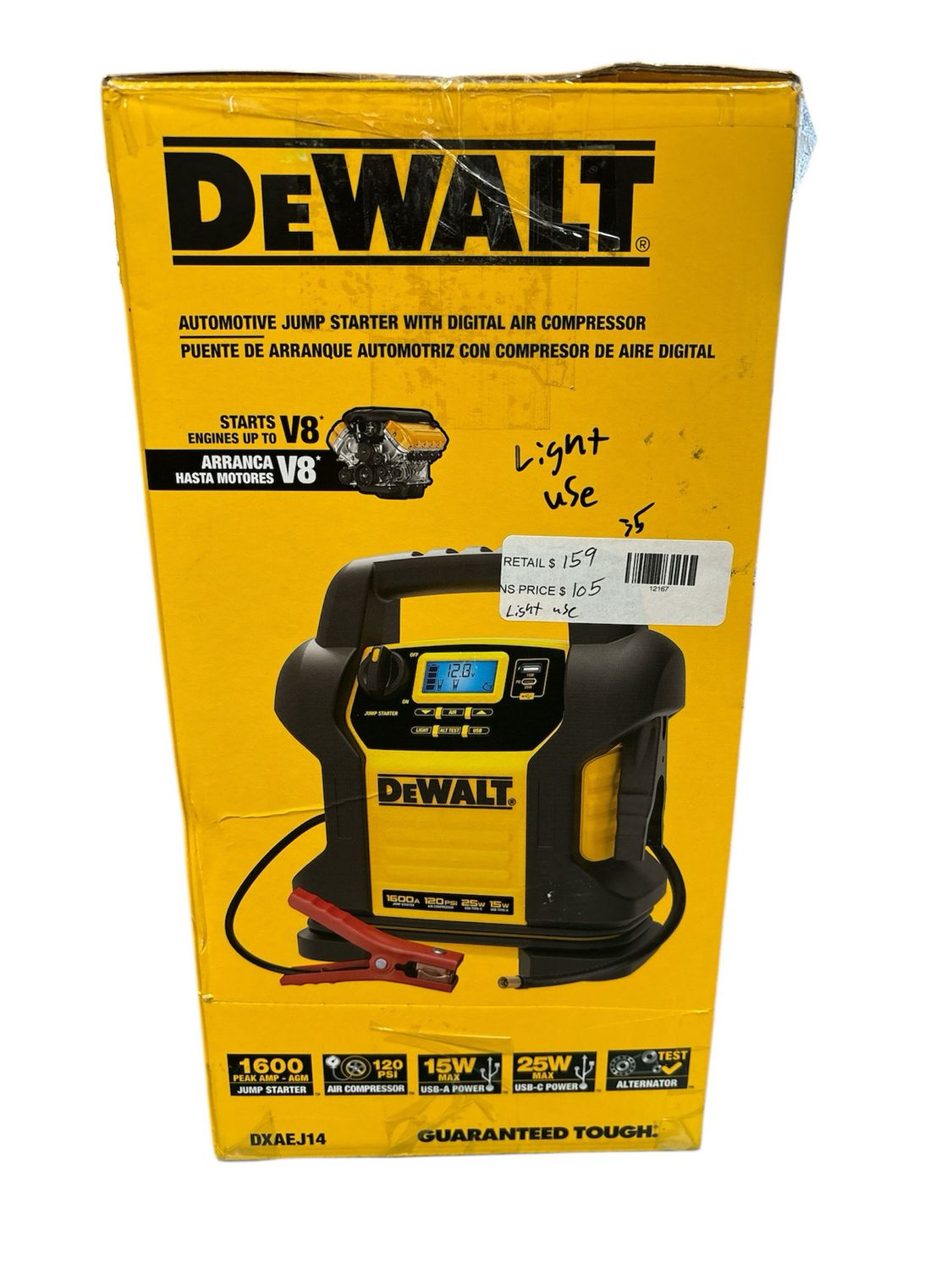 DEWALT 1600 Peak Amp Jump Starter with Digital Compressor and USB Power Bank DXAEJ14