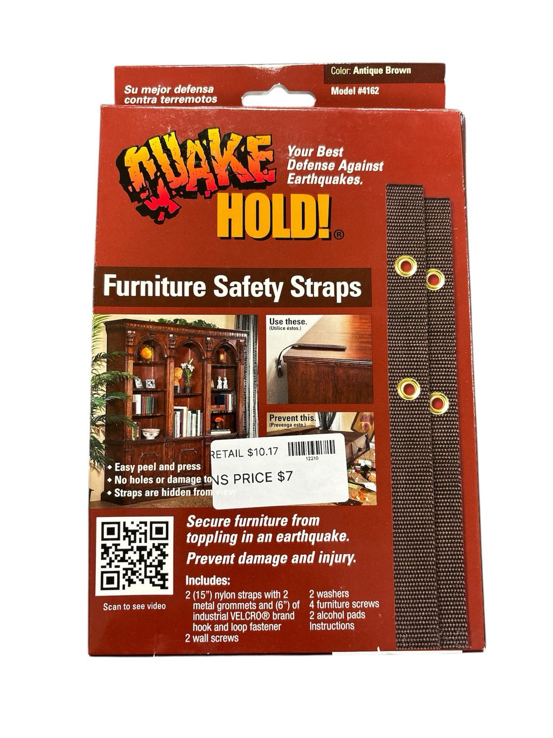 QuakeHOLD! Antique Brown Nylon Furniture Safety Strap 4162
